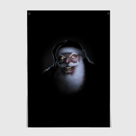 Постер с принтом Very bad Santa в Екатеринбурге, 100% бумага
 | бумага, плотность 150 мг. Матовая, но за счет высокого коэффициента гладкости имеет небольшой блеск и дает на свету блики, но в отличии от глянцевой бумаги не покрыта лаком | Тематика изображения на принте: beard | jaw | moustache | new year | saliva | santa claus | teeth | борода | дед мороз | зубы | новый год | пасть | санта клаус | слюна | усы