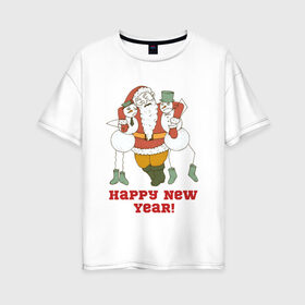 Женская футболка хлопок Oversize с принтом Happy New Year! в Екатеринбурге, 100% хлопок | свободный крой, круглый ворот, спущенный рукав, длина до линии бедер
 | 