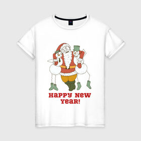 Женская футболка хлопок с принтом Happy New Year! в Екатеринбурге, 100% хлопок | прямой крой, круглый вырез горловины, длина до линии бедер, слегка спущенное плечо | 