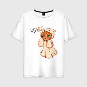 Женская футболка хлопок Oversize с принтом Аниме Виабу в Екатеринбурге, 100% хлопок | свободный крой, круглый ворот, спущенный рукав, длина до линии бедер
 | anime | anime girl | halloween | waifu | weeaboo | аниме | вайфу | виабу | призрак | семпай | тян | тяночка | хеллоуин | хэллоуин