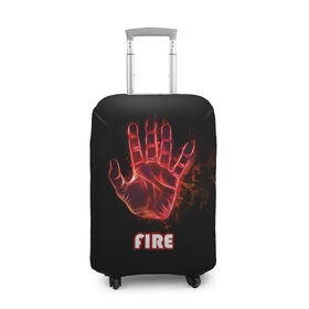 Чехол для чемодана 3D с принтом FIRE в Екатеринбурге, 86% полиэфир, 14% спандекс | двустороннее нанесение принта, прорези для ручек и колес | amoled | огонь | пальцы | рука в огне | рука человека