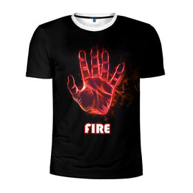 Мужская футболка 3D спортивная с принтом FIRE в Екатеринбурге, 100% полиэстер с улучшенными характеристиками | приталенный силуэт, круглая горловина, широкие плечи, сужается к линии бедра | amoled | огонь | пальцы | рука в огне | рука человека