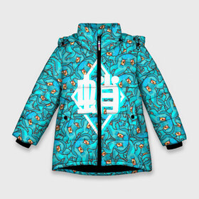 Зимняя куртка для девочек 3D с принтом ОСЬМИНОГ в Екатеринбурге, ткань верха — 100% полиэстер; подклад — 100% полиэстер, утеплитель — 100% полиэстер. | длина ниже бедра, удлиненная спинка, воротник стойка и отстегивающийся капюшон. Есть боковые карманы с листочкой на кнопках, утяжки по низу изделия и внутренний карман на молнии. 

Предусмотрены светоотражающий принт на спинке, радужный светоотражающий элемент на пуллере молнии и на резинке для утяжки. | иероглифы | морской житель | осьминог | ромб