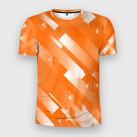 Мужская футболка 3D спортивная с принтом Оранжевый градиент в Екатеринбурге, 100% полиэстер с улучшенными характеристиками | приталенный силуэт, круглая горловина, широкие плечи, сужается к линии бедра | Тематика изображения на принте: блеск | геометрия | градиент | линии | оранжевый | полосы