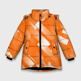 Зимняя куртка для девочек 3D с принтом Оранжевый градиент в Екатеринбурге, ткань верха — 100% полиэстер; подклад — 100% полиэстер, утеплитель — 100% полиэстер. | длина ниже бедра, удлиненная спинка, воротник стойка и отстегивающийся капюшон. Есть боковые карманы с листочкой на кнопках, утяжки по низу изделия и внутренний карман на молнии. 

Предусмотрены светоотражающий принт на спинке, радужный светоотражающий элемент на пуллере молнии и на резинке для утяжки. | блеск | геометрия | градиент | линии | оранжевый | полосы