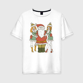 Женская футболка хлопок Oversize с принтом Дед Мороз и Снегурочки в Екатеринбурге, 100% хлопок | свободный крой, круглый ворот, спущенный рукав, длина до линии бедер
 | 