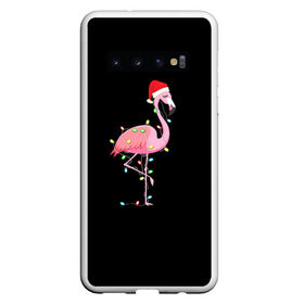 Чехол для Samsung Galaxy S10 с принтом Новогодний Фламинго в Екатеринбурге, Силикон | Область печати: задняя сторона чехла, без боковых панелей | 2021 | гирлянда | год быка | дед мороз | новогодний | новогодняя | новый год | птица | рождество | розовый фламинго | с новым годом | фламинго