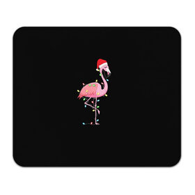 Коврик для мышки прямоугольный с принтом Новогодний Фламинго в Екатеринбурге, натуральный каучук | размер 230 х 185 мм; запечатка лицевой стороны | 2021 | гирлянда | год быка | дед мороз | новогодний | новогодняя | новый год | птица | рождество | розовый фламинго | с новым годом | фламинго