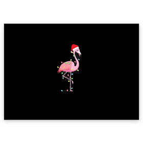 Поздравительная открытка с принтом Новогодний Фламинго в Екатеринбурге, 100% бумага | плотность бумаги 280 г/м2, матовая, на обратной стороне линовка и место для марки
 | 2021 | гирлянда | год быка | дед мороз | новогодний | новогодняя | новый год | птица | рождество | розовый фламинго | с новым годом | фламинго