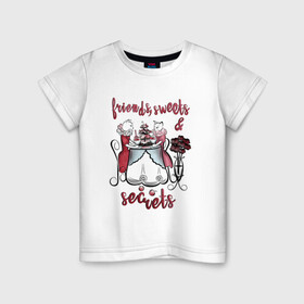 Детская футболка хлопок с принтом ПРАЗДНИЧНЫЕ КОШКИ в Екатеринбурге, 100% хлопок | круглый вырез горловины, полуприлегающий силуэт, длина до линии бедер | ваниль | день рождения | коты | кошки | мороженое | розовый | сладости