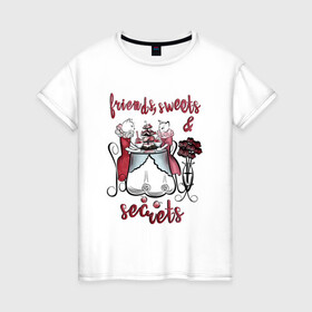 Женская футболка хлопок с принтом ПРАЗДНИЧНЫЕ КОШКИ в Екатеринбурге, 100% хлопок | прямой крой, круглый вырез горловины, длина до линии бедер, слегка спущенное плечо | ваниль | день рождения | коты | кошки | мороженое | розовый | сладости