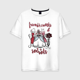 Женская футболка хлопок Oversize с принтом ПРАЗДНИЧНЫЕ КОШКИ в Екатеринбурге, 100% хлопок | свободный крой, круглый ворот, спущенный рукав, длина до линии бедер
 | ваниль | день рождения | коты | кошки | мороженое | розовый | сладости