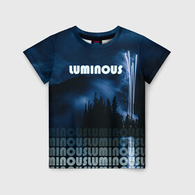 Детская футболка 3D с принтом LUMINOUS в Екатеринбурге, 100% гипоаллергенный полиэфир | прямой крой, круглый вырез горловины, длина до линии бедер, чуть спущенное плечо, ткань немного тянется | неоновый принт | ночная атмосфера | ночное небо | ночной лес | темные облака | туман | фейерверк