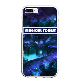 Чехол для iPhone 7Plus/8 Plus матовый с принтом MAGICAL FOREST в Екатеринбурге, Силикон | Область печати: задняя сторона чехла, без боковых панелей | звездное небо | магический лес | неоновая пыль | неоновые линии | озеро ночью | отражение в озере | светлячки в лесу