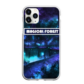 Чехол для iPhone 11 Pro Max матовый с принтом MAGICAL FOREST в Екатеринбурге, Силикон |  | Тематика изображения на принте: звездное небо | магический лес | неоновая пыль | неоновые линии | озеро ночью | отражение в озере | светлячки в лесу