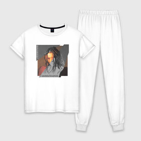 Женская пижама хлопок с принтом Лундмоен - Кривые зеркала в Екатеринбурге, 100% хлопок | брюки и футболка прямого кроя, без карманов, на брюках мягкая резинка на поясе и по низу штанин | 
