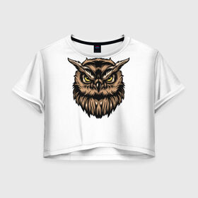 Женская футболка Crop-top 3D с принтом Сова в Екатеринбурге, 100% полиэстер | круглая горловина, длина футболки до линии талии, рукава с отворотами | owl | глаза | птицы | сова | хищиник