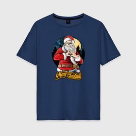 Женская футболка хлопок Oversize с принтом Merry Christmas | Santa Love в Екатеринбурге, 100% хлопок | свободный крой, круглый ворот, спущенный рукав, длина до линии бедер
 | 