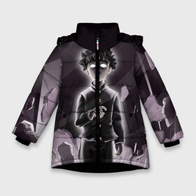 Зимняя куртка для девочек 3D с принтом Mob psycho 100 (Z) в Екатеринбурге, ткань верха — 100% полиэстер; подклад — 100% полиэстер, утеплитель — 100% полиэстер. | длина ниже бедра, удлиненная спинка, воротник стойка и отстегивающийся капюшон. Есть боковые карманы с листочкой на кнопках, утяжки по низу изделия и внутренний карман на молнии. 

Предусмотрены светоотражающий принт на спинке, радужный светоотражающий элемент на пуллере молнии и на резинке для утяжки. | Тематика изображения на принте: mob psycho | mob psycho 100 | ura sunday | аратака рэйгэн | веб манга | кагэяма | кагэяма сигэо | моб психо 100 | мобу | мобу сайко хяку | психо 100 | рицу кагэяма | рэйгэн | рэйгэн аратака | серый кардинал | сигэо кагэяма