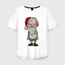 Мужская футболка хлопок Oversize с принтом Уставший Санта в Екатеринбурге, 100% хлопок | свободный крой, круглый ворот, “спинка” длиннее передней части | Тематика изображения на принте: 