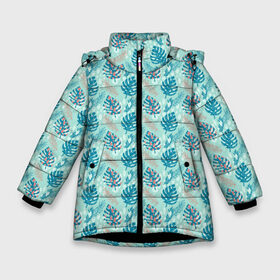 Зимняя куртка для девочек 3D с принтом Тропический паттерн монстера в Екатеринбурге, ткань верха — 100% полиэстер; подклад — 100% полиэстер, утеплитель — 100% полиэстер. | длина ниже бедра, удлиненная спинка, воротник стойка и отстегивающийся капюшон. Есть боковые карманы с листочкой на кнопках, утяжки по низу изделия и внутренний карман на молнии. 

Предусмотрены светоотражающий принт на спинке, радужный светоотражающий элемент на пуллере молнии и на резинке для утяжки. | абстракция | веточка | гавайи | джунгли | лето | листья | монстера | орнамент | пальма | паттерн | пятна | тропики | тропический | узор