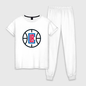 Женская пижама хлопок с принтом Los Angeles Clippers в Екатеринбурге, 100% хлопок | брюки и футболка прямого кроя, без карманов, на брюках мягкая резинка на поясе и по низу штанин | Тематика изображения на принте: angeles | clippers | los | nba | анджелес | баскетбол | клипперс | лос | нба