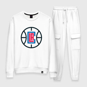 Женский костюм хлопок с принтом Los Angeles Clippers в Екатеринбурге, 100% хлопок | на свитшоте круглая горловина, мягкая резинка по низу. Брюки заужены к низу, на них два вида карманов: два 