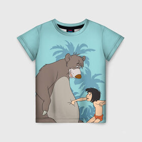 Детская футболка 3D с принтом Baloo & Mowgli в Екатеринбурге, 100% гипоаллергенный полиэфир | прямой крой, круглый вырез горловины, длина до линии бедер, чуть спущенное плечо, ткань немного тянется | akela | bagheera | baloo | disney | jungle book | kaa | mowgli | raksha | shere khan | vdgerir | акела | багира | балу | дисней | каа | маугли | шерхан
