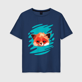 Женская футболка хлопок Oversize с принтом ЛисёнОК в Екатеринбурге, 100% хлопок | свободный крой, круглый ворот, спущенный рукав, длина до линии бедер
 | fox | lisa | teal and orange | зверек | лиса | лисенок | лисичка | мода | стиль | тилэндоранж