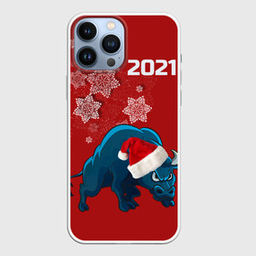 Чехол для iPhone 13 Pro Max с принтом Бык 2021 в Екатеринбурге,  |  | 2021 | бык | бык в шапке  санта клауса. | год быка | гороскопы | китайский гороскоп | синий бык