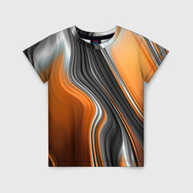 Детская футболка 3D с принтом абстрация в Екатеринбурге, 100% гипоаллергенный полиэфир | прямой крой, круглый вырез горловины, длина до линии бедер, чуть спущенное плечо, ткань немного тянется | абстракция | белое | волны | оранжевое | полосы | серое | узор | черное