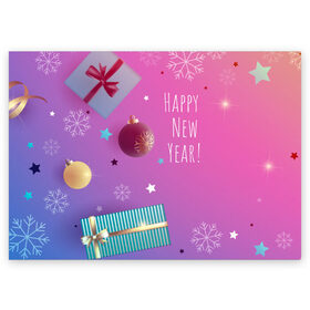 Поздравительная открытка с принтом Happy New Year! в Екатеринбурге, 100% бумага | плотность бумаги 280 г/м2, матовая, на обратной стороне линовка и место для марки
 | 