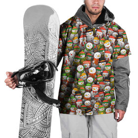 Накидка на куртку 3D с принтом Толпа снеговиков в Екатеринбурге, 100% полиэстер |  | 