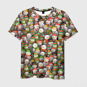 Мужская футболка 3D с принтом Толпа снеговиков в Екатеринбурге, 100% полиэфир | прямой крой, круглый вырез горловины, длина до линии бедер | Тематика изображения на принте: 