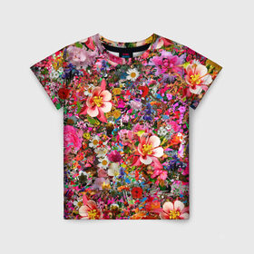 Детская футболка 3D с принтом Разные цветы в Екатеринбурге, 100% гипоаллергенный полиэфир | прямой крой, круглый вырез горловины, длина до линии бедер, чуть спущенное плечо, ткань немного тянется | колокольчики | красота | пион | прикольная | природа | растения | роза | тюльпан | цветок | цветы