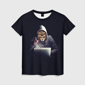 Женская футболка 3D с принтом Ты Хакер в Екатеринбурге, 100% полиэфир ( синтетическое хлопкоподобное полотно) | прямой крой, круглый вырез горловины, длина до линии бедер | комп | компьютер | маска | ноут | ноутбук | прикольная | программист | ты | ты хакер | хак | хакер | человек