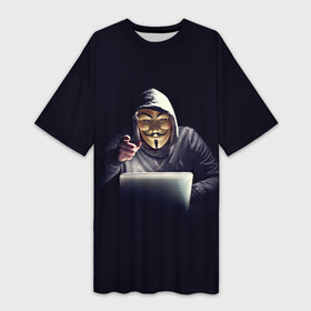 Платье-футболка 3D с принтом Ты Хакер в Екатеринбурге,  |  | комп | компьютер | маска | ноут | ноутбук | прикольная | программист | ты | ты хакер | хак | хакер | человек