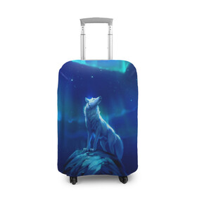 Чехол для чемодана 3D с принтом Одинокий Волк в Екатеринбурге, 86% полиэфир, 14% спандекс | двустороннее нанесение принта, прорези для ручек и колес | animals | moon | wolf | волк | животные | луна | одиночка | пес | собака