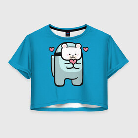 Женская футболка Crop-top 3D с принтом Nyan Cat (Among Us) в Екатеринбурге, 100% полиэстер | круглая горловина, длина футболки до линии талии, рукава с отворотами | Тематика изображения на принте: among | among us | cat | cats | crewmate | game | impistor | nyan | space | us | vote | выживший | игра | космос | кот | котейка | котэ | кошка | кэт | невиновный | нян | предатель | самозванец | сердечки | сердечко | сердца | сердце