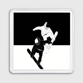 Магнит 55*55 с принтом Сноубордисты в Екатеринбурге, Пластик | Размер: 65*65 мм; Размер печати: 55*55 мм | Тематика изображения на принте: snowboard | snowboarding | sport | борд | горнолыжник | горнолыжный | инь янь | с | с сноубордистами | с сноубордистом | сноуборд | сноубординг | сноубордисты | со сноубордом | спорт | феншуй | экстремальный спорт