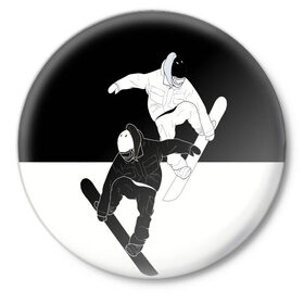 Значок с принтом Сноубордисты в Екатеринбурге,  металл | круглая форма, металлическая застежка в виде булавки | snowboard | snowboarding | sport | борд | горнолыжник | горнолыжный | инь янь | с | с сноубордистами | с сноубордистом | сноуборд | сноубординг | сноубордисты | со сноубордом | спорт | феншуй | экстремальный спорт