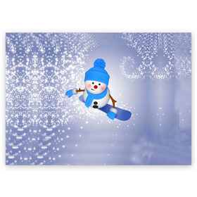 Поздравительная открытка с принтом Новогодний Снеговик в Екатеринбурге, 100% бумага | плотность бумаги 280 г/м2, матовая, на обратной стороне линовка и место для марки
 | Тематика изображения на принте: 
