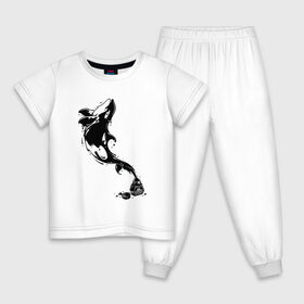 Детская пижама хлопок с принтом Чернильная касатка в Екатеринбурге, 100% хлопок |  брюки и футболка прямого кроя, без карманов, на брюках мягкая резинка на поясе и по низу штанин
 | арт | белый | капли | капля | касатка | рисунок | чернила | чернильный рисунок | чёрный