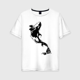 Женская футболка хлопок Oversize с принтом Чернильная касатка в Екатеринбурге, 100% хлопок | свободный крой, круглый ворот, спущенный рукав, длина до линии бедер
 | арт | белый | капли | капля | касатка | рисунок | чернила | чернильный рисунок | чёрный