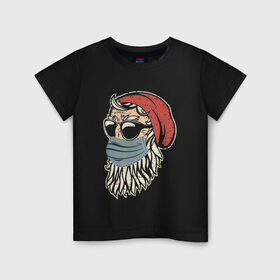 Детская футболка хлопок с принтом Санта хипстер в маске в Екатеринбурге, 100% хлопок | круглый вырез горловины, полуприлегающий силуэт, длина до линии бедер | 