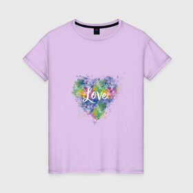 Женская футболка хлопок с принтом Сердце в Екатеринбурге, 100% хлопок | прямой крой, круглый вырез горловины, длина до линии бедер, слегка спущенное плечо | heart | love | watercolor | акварель | градиент | любовь | сердце