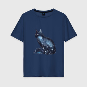 Женская футболка хлопок Oversize с принтом Космический кот в Екатеринбурге, 100% хлопок | свободный крой, круглый ворот, спущенный рукав, длина до линии бедер
 | cat | galaxy | space | stars | галактика | звезды | космос | кот | туманность