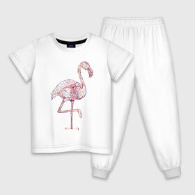 Детская пижама хлопок с принтом Узорчатый фламинго в Екатеринбурге, 100% хлопок |  брюки и футболка прямого кроя, без карманов, на брюках мягкая резинка на поясе и по низу штанин
 | Тематика изображения на принте: bird | flamingo | spiral | птица | спираль | узор | фламинго