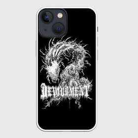 Чехол для iPhone 13 mini с принтом Devourment в Екатеринбурге,  |  | devourment | rock | белый | гигантский | готик | звери | земляной | иностранные | медивал | метал | на английском | надписи | надпись | рок | стиль | ужас | фантастика | червь | черный | чудовище | щрифт