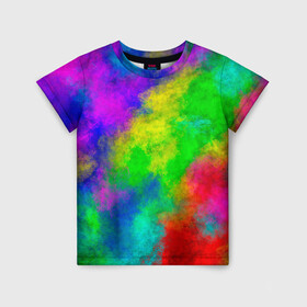 Детская футболка 3D с принтом Multicolored в Екатеринбурге, 100% гипоаллергенный полиэфир | прямой крой, круглый вырез горловины, длина до линии бедер, чуть спущенное плечо, ткань немного тянется | Тематика изображения на принте: abstract | colorful | holi | neon | pattern | rainbow | texture | абстракция | граффити | дым | искусство | кислота | кислотный | краска | красочный | микс | неоновый | облака | радуга | радужный | текстура | туман | узор | холи